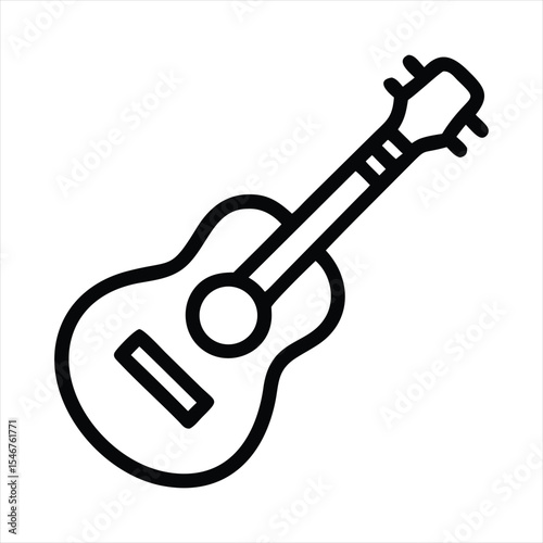 Vector line art acoustic guitar icon, white background.