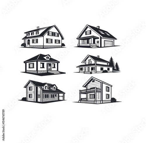 home residential building house villa cottage outline icon on white back round