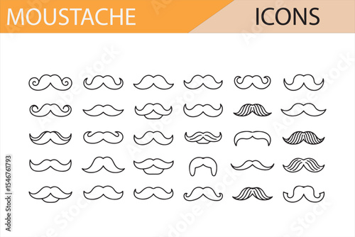 Line Art Moustache Icons for Beard and Grooming Projects