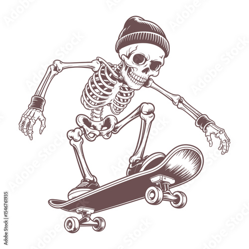 Skeleton Skateboarder in a Beanie Graphic Design