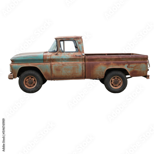 Old Vintage Rusty Truck Side view isolated on transparent background, Old Rusty Vehicle PNG  