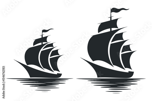 Two Vintage Sailboat Silhouettes on Water