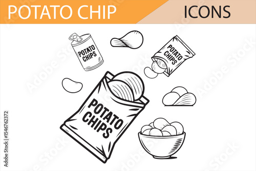 Food and Snack Icons Featuring Potato Chips
