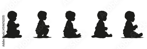 Baby Silhouettes In Sitting Poses Set. Infant Development And Early Childhood Symbol Collection. Parenting And Educational Use. Isolated Vector Illustration