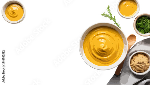 Bowl of Dijon Mustard sauce isolated on white background ideal for dipping