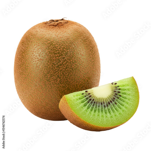 Ripe whole kiwi fruit and half kiwi fruit isolated on transparent background, Kiwi Fruit PNG 