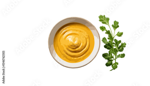 Bowl of Dijon Mustard sauce isolated on white background enhances any meal