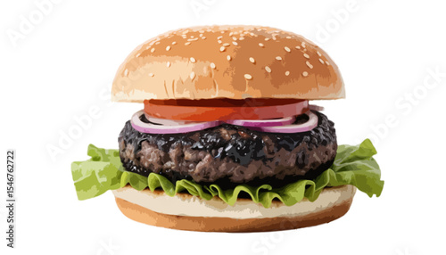  Black bun burger isolated on white background perfect for foodies