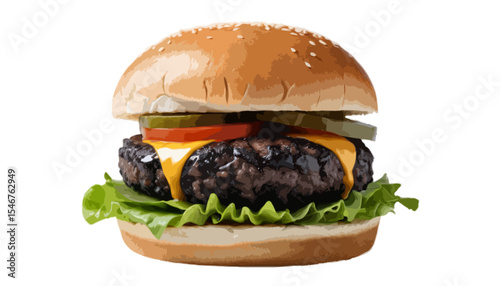 Black bun burger isolated on white background gourmet treat