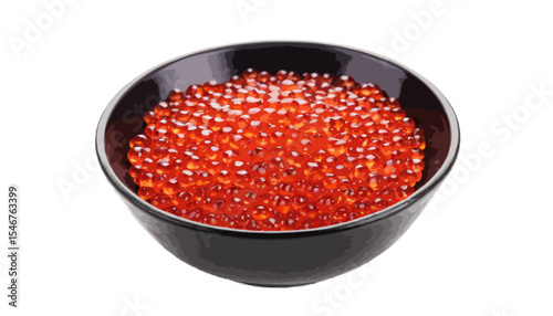 Black bowl with red caviar isolated on white background ready to serve