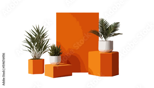 Autumn Orange Geometric Display Podium Showcasing Seasonal Elegance