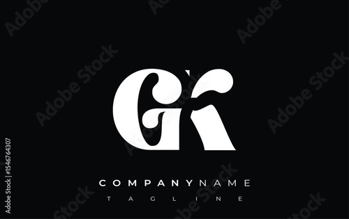 GK Creative Abstract Typography Logo Design. Elegant logo combining bold typography and creative shapes, ideal for branding and identity solutions.