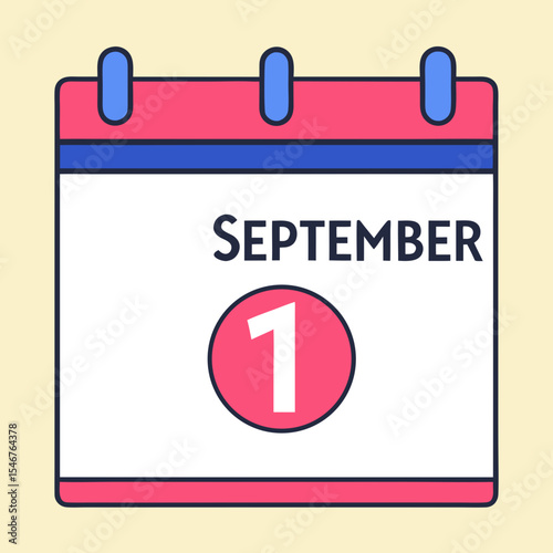 September 1st calendar icon in flat style