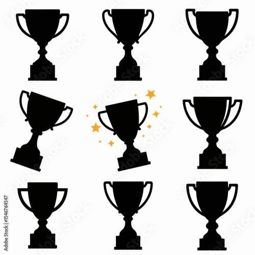 Trophy cup symbol set for winning achievement
