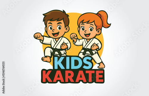 Kids Karate Mascot Cartoon Character Logo Template