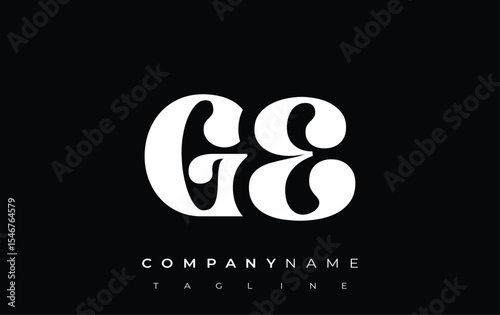 GE Creative Abstract Typography Logo Design. Elegant logo combining bold typography and creative shapes, ideal for branding and identity solutions.