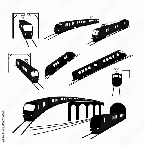 Train silhouette set metro railway transport