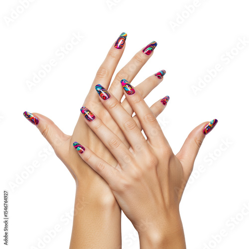 Beautiful Woman Hands With Nail Polish on nails isolated on transparent background, PNG 