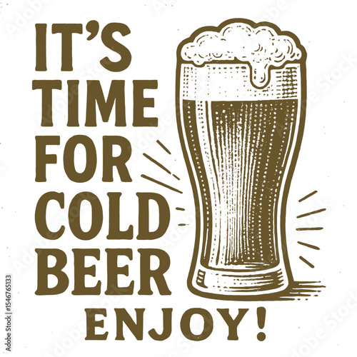 Vintage beer advertisement illustration featuring a cold beer glass