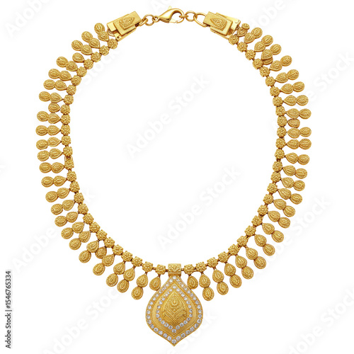 Gold necklace isolated,  Luxury elegant golden chain PNG 