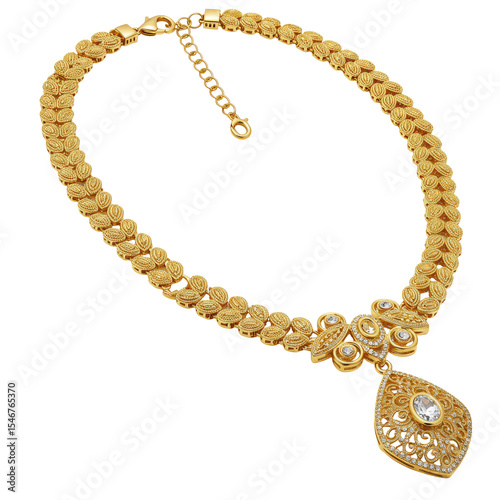 Gold necklace isolated,  Luxury elegant golden chain PNG 