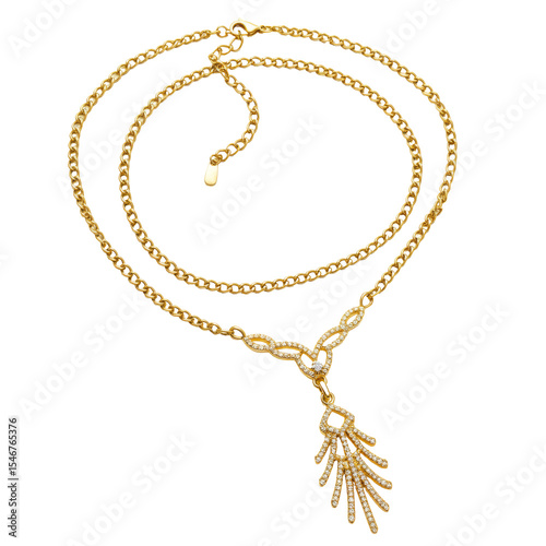 Gold necklace isolated,  Luxury elegant golden chain PNG 