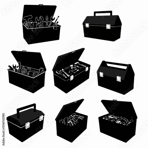 Toolbox collection with tools in black color