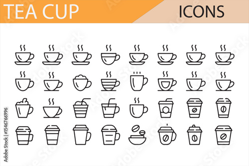 Vector Icons of Different Types of Tea and Coffee Cups