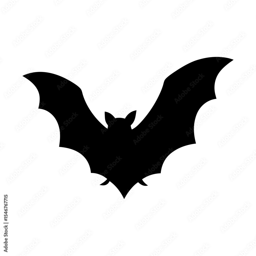 Fototapeta premium Black silhouette of bat flying on white background vector illustration