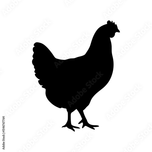 Black silhouette of chicken standing on white background vector illustration