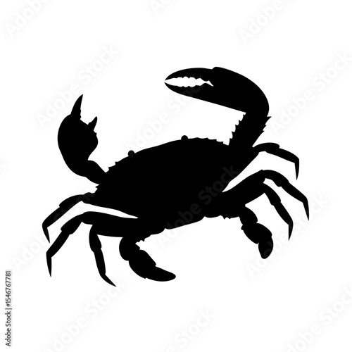 Black silhouette of crab walking on white background vector illustration