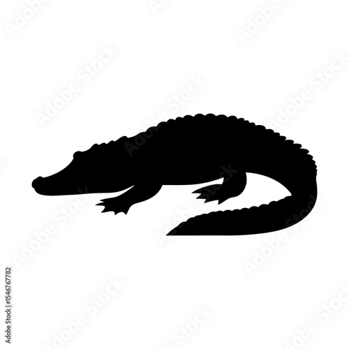 Black silhouette of crocodile resting on white background vector illustration