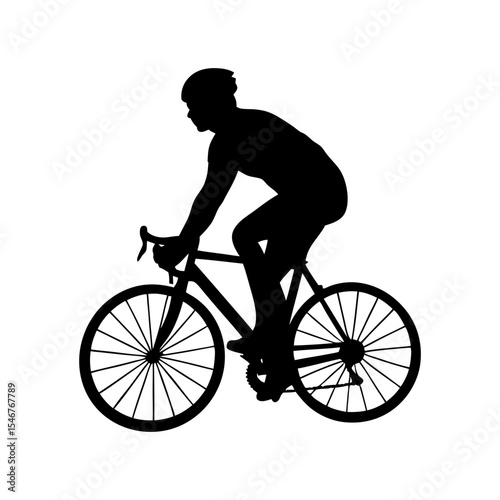 Black silhouette of cyclist pedaling on white background vector illustration
