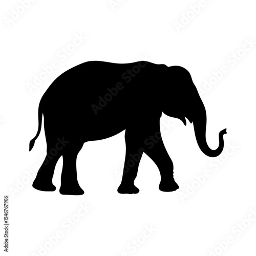 Black silhouette of elephant walking on white background vector illustration