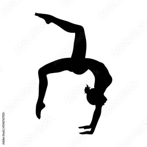 Black silhouette of gymnast performing on white background vector illustration