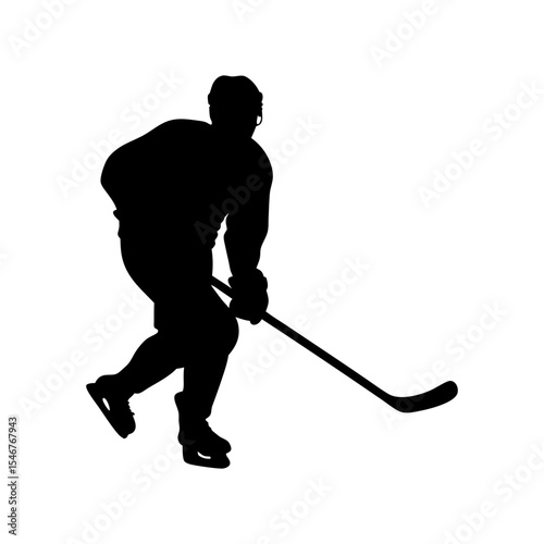 Black silhouette of hockey player skating on white background vector illustration