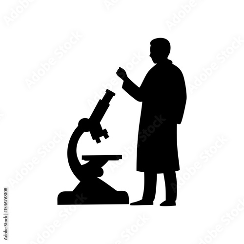 Black silhouette of scientist observing on white background vector illustration