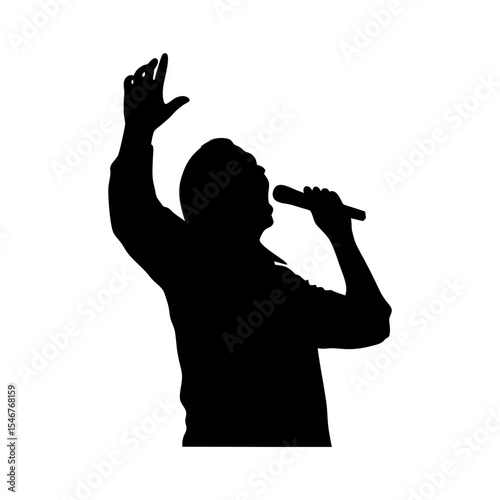 Black silhouette of singer performing on white background vector illustration