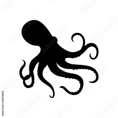 Black silhouette of octopus swimming on white background vector illustration