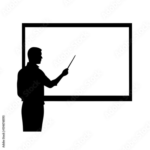 Black silhouette of professor explaining on white background vector illustration