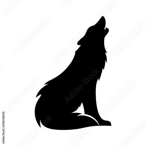 Black silhouette of wolf howling on white background vector illustration