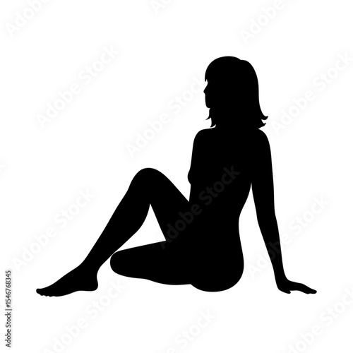 Black silhouette of woman sitting on white background vector illustration