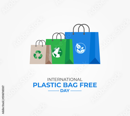 International plastic bag free day. 3 July. Holiday concept. Template for background with banner, poster and card. Vector illustration.