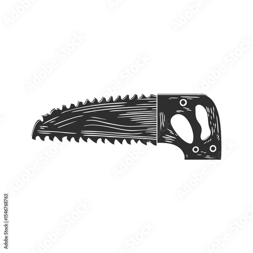 Hand Saw Silhouette Illustration. Woodworking Tool For Carpentry And Construction Projects Isolated Vector Illustration