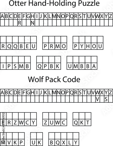 Alphabet Letter Grid Puzzle Otter Hand Holding Wolf Pack Code letters