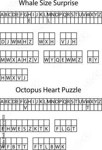 Two Alphabet Letter Puzzles Whale Size Surprise Octopus Heart Puzzle Grids letters