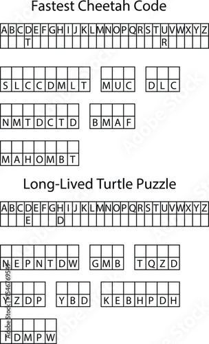 Fastest Cheetah Codeand Long Lived Turtle Puzzle Alphabetical Grids letters