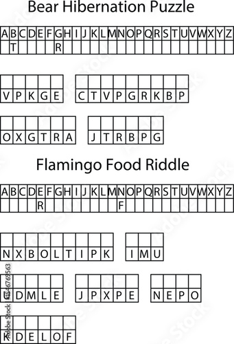 Two Alphabet Letter Puzzles Bear Hibernation Flamingo Food Riddle Grids letters