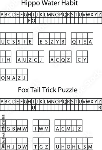 Two Alphabet Letter Puzzles Hippo Water Habit Fox Tail Trick Grids letters game