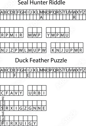 Two Alphabet Letter Puzzles Seal Hunter and Duck Feather Riddles Grids letters